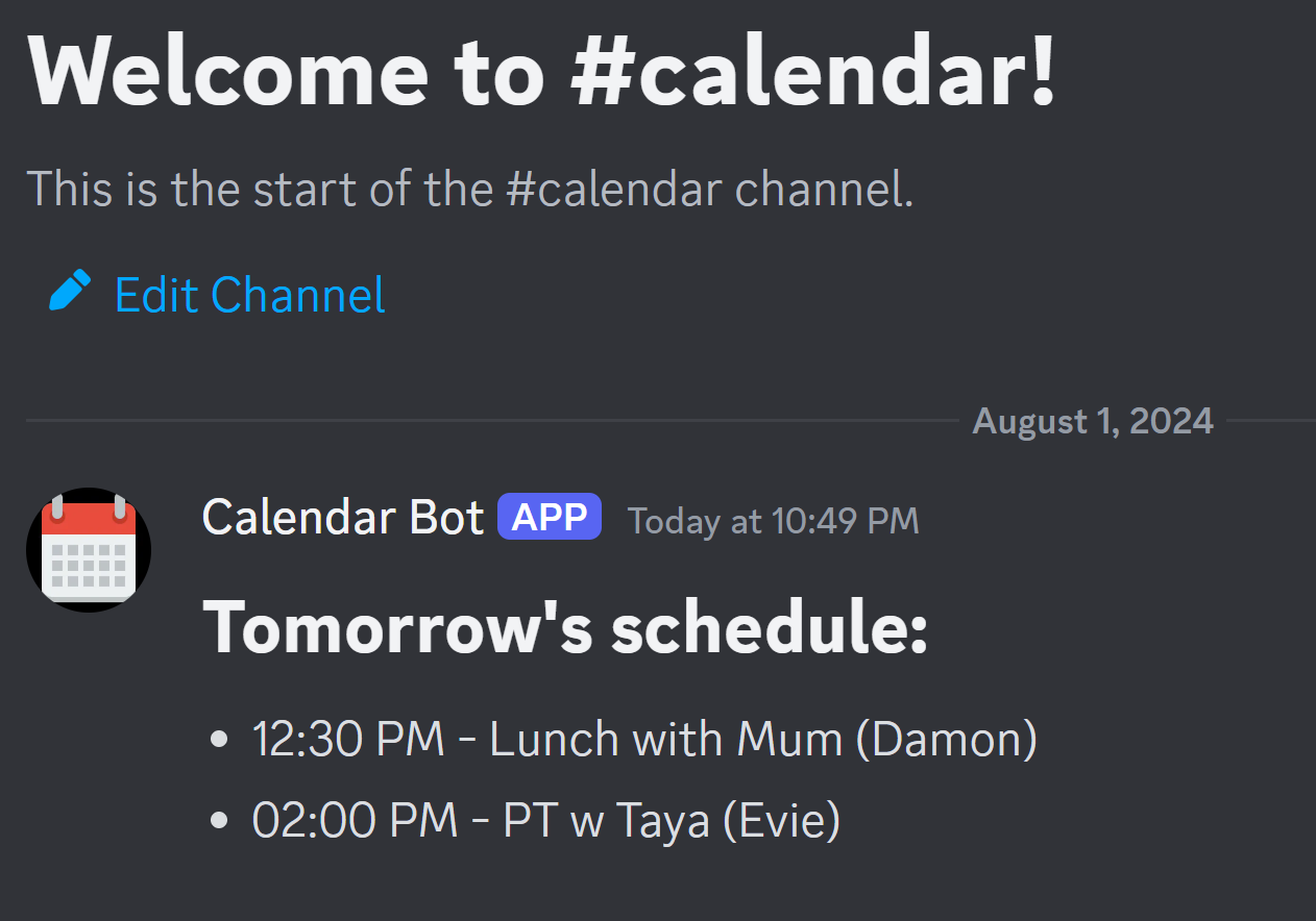 Nightly Discord Google Calendar Reminder
