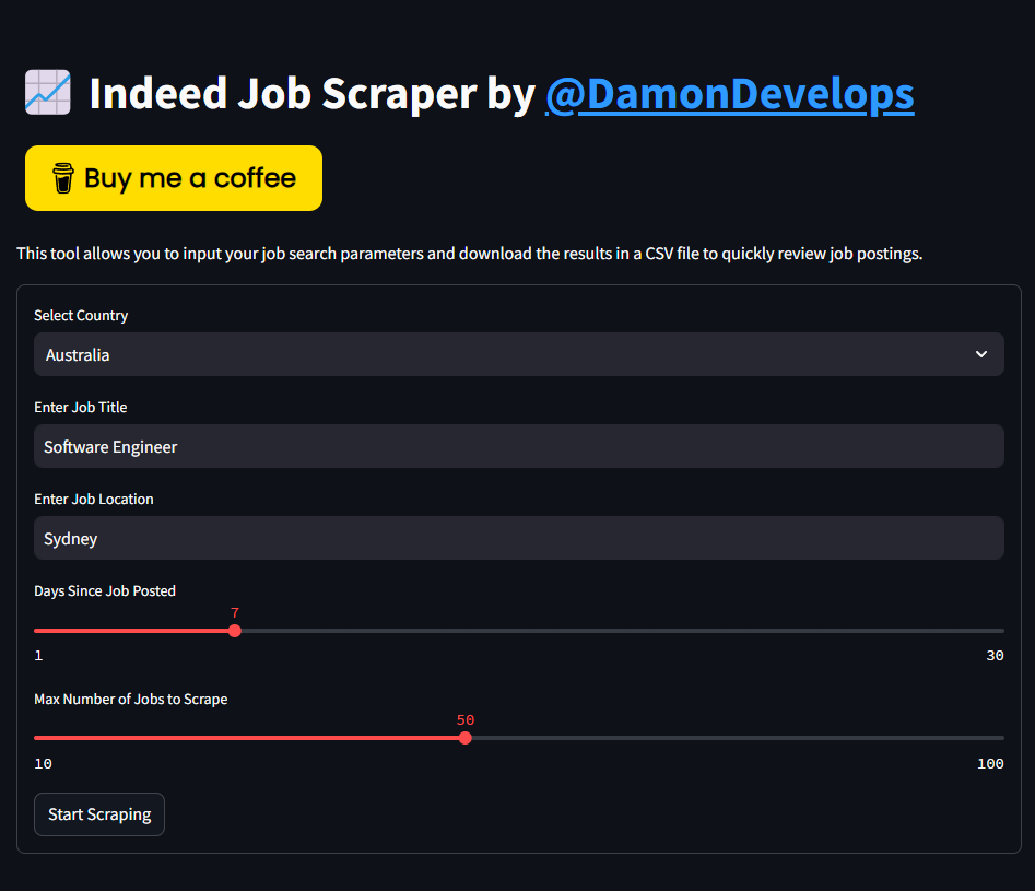 Indeed Scraper Streamlit Application