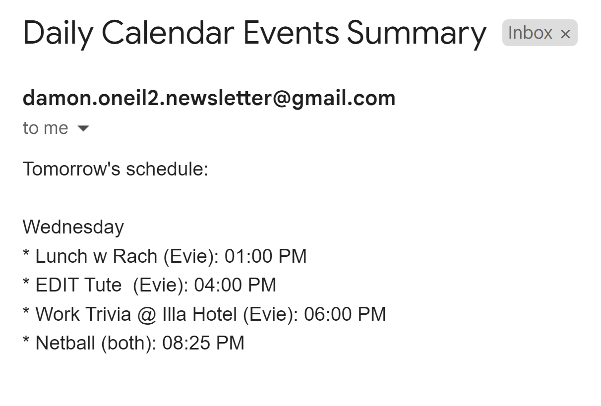 Google Calendar Weekly Reminder Email